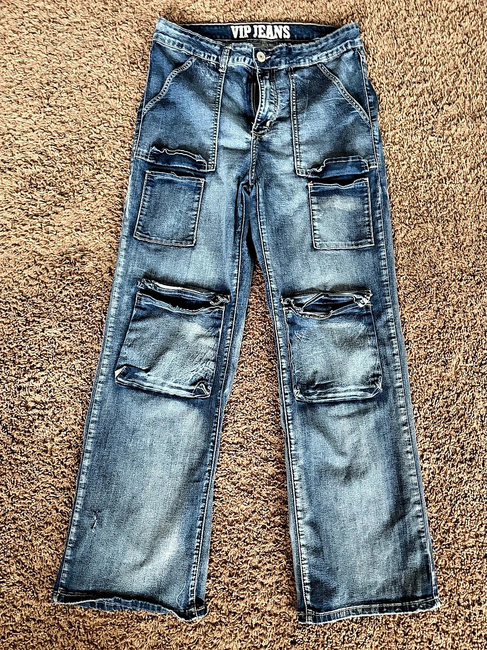 V.I.P. Jeans Wide Leg Distressed Jeans in Blue